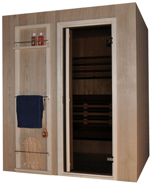 Sauna finlandese con porta oggetti